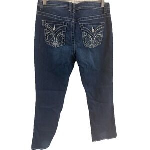 APT 9 WOMENS JEANS SIZE‎ 12P BOOTCUT MID RISE DENIM DARK WASH RHINESTONE
